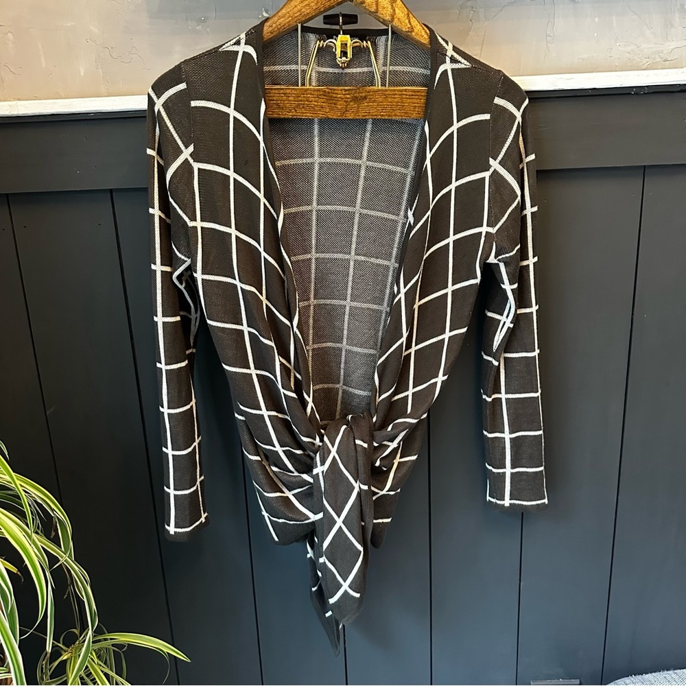 Stitch Fix Pink‎ Clover Krista Windowpane Open Tie Cardigan Sz Medium